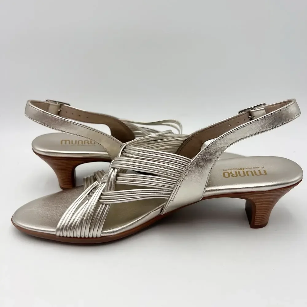 Munro Womens Marianna Heeled Sandals Size 12 M Silver Leather NWOB_8